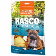 Pochoutka Rasco Premium buvolí kůže obalená kuřecím, uzly 11cm 80g-KS