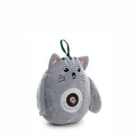 Plyšová kočička, šedá, pískací hračka pro psy, 16 cm, jemná na dotek